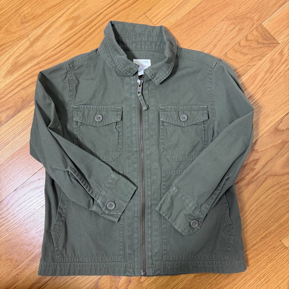 Crewcuts Olive Green Utility Jacket Zip Up Cotton Coat Boys Size 4-5